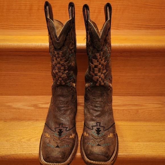 Womens Corral Leather Cango Tobacco Laser Woven Western Boots Size 6.5 M - Picture 2 of 6